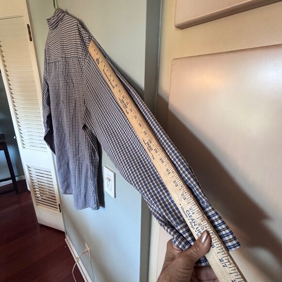 Chaps Mens Easy Care Button-Up Shirt 2XL Tall Plaid Cotton Blend Brown & Blue - Picture 11 of 13